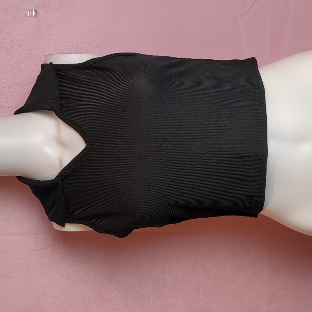 Nasty Gal Collar Back Girl Sleeveless Ribbed Crop Top in Black size 10